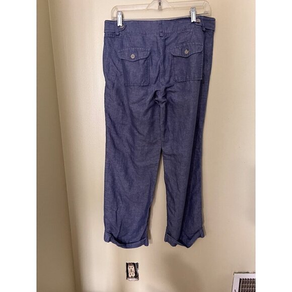 Dockers Womens Blue Linen-Blend Cropped Pants Size 8P Petite lagenlook beachy - Picture 2 of 13